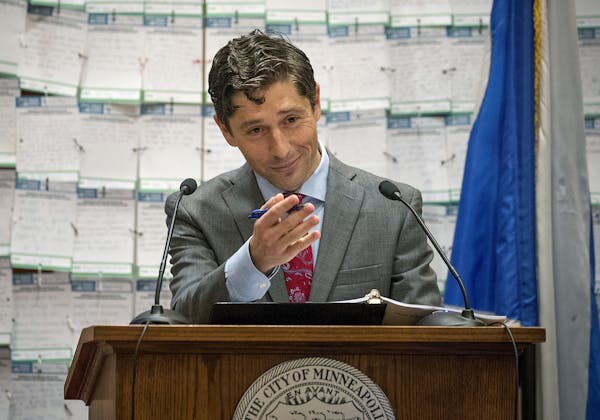 Mayor Jacob Frey delivered his first budget address on Aug. 15 at Minneapolis City Hall against a backdrop of notes he had received about affordable h