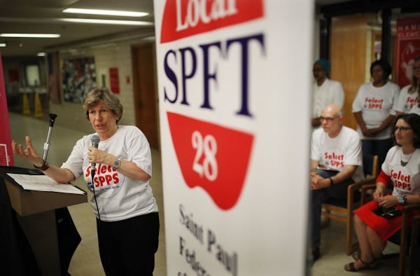 AFT President Randi Weingarten spoke during a news conference at a June news conference in St. Paul. In an effort to address enrollment and budget woe