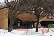 The under-construction Trailhead in Theodore Wirth Park during snowy April.
