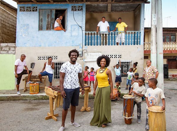 Afro-Pacific marimba band Rio Mira plays on Tuesday.