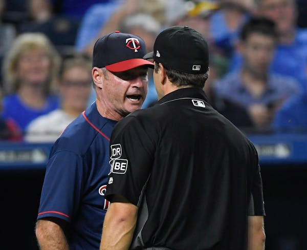 Twins manager Paul Molitor, left, argues a call with umpire Ben May and was then ejected during the fourth inning.