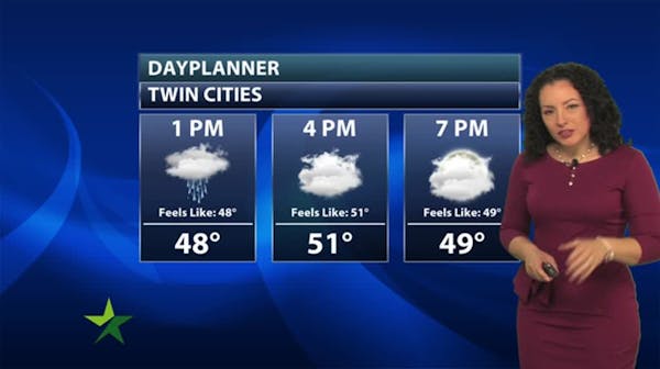 Afternoon forecast: Showers taper, then cloudy, 53