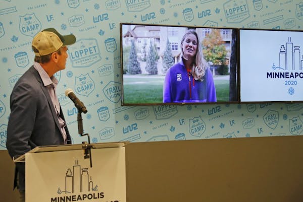 Former Minneapolis Mayor R.T. Rybak watched Olympic gold medalist Jessie Diggins in a recorded statement during Friday's announcement that the city wi