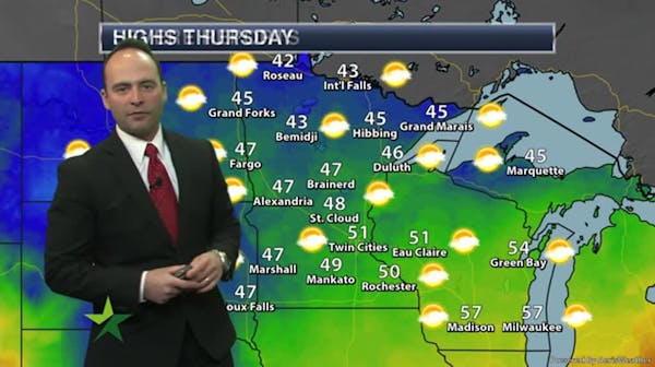 Morning forecast: Sunny start, showers by evening, high near 50