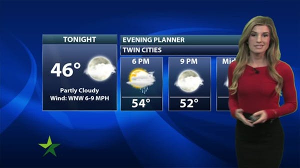 Evening forecast: Low of 46; rain ends and a little clearing amid clouds