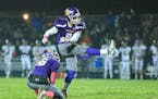 Waconia kicker Tim Stapleton boots his second of three first half field goals against Chaska Friday night. The Wildcats led the Hawks 9-0 at halftime.
