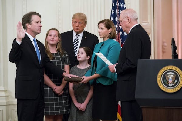 U.S. Supreme Court Justice Brett Kavanaugh was sworn into office on Oct. 8, as his family and President Donald Trump looked on.