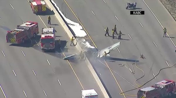 Small plane crashes on Los Angeles-area freeway