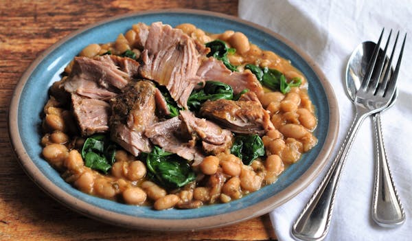 Slow-Cooker Tuscan Pork, Beans and Greens.