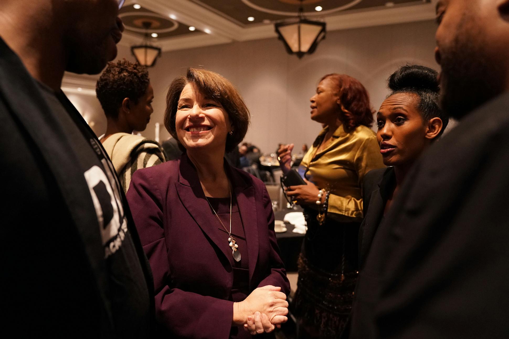 Amy Klobuchar spoke with attendees of the Blacks in Tech Conference breakfast before speaking during the program in St. Paul, Minn.