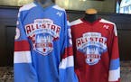These jerseys will be worn by players participating in the boys' hockey showcase on Saturday in St. Paul. Photo provided by Anne Butters-Anderson, an 