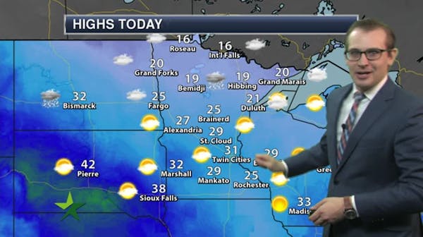 Evening forecast: Mid-20s, clipper-like cold system south of Twin Cities