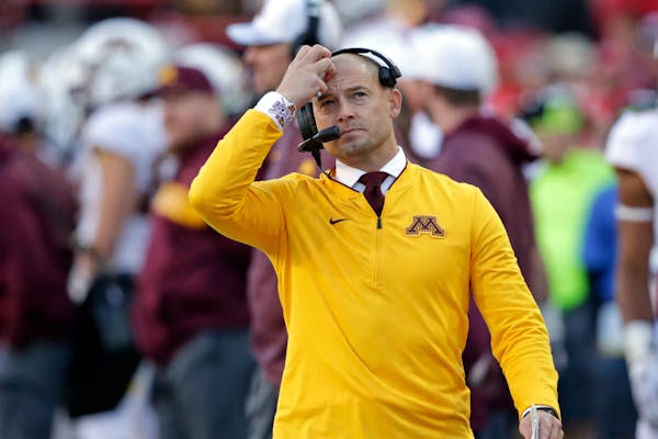 Coach P. J. Fleck laments that the Gophers have a minus-9 turnover margin, which ranks 13th among the 14 Big Ten teams, entering Saturday’s regular-
