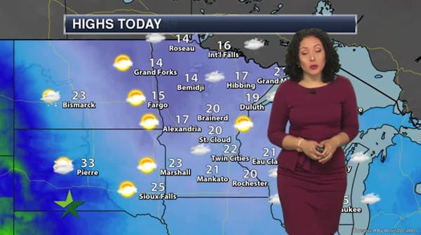 Afternoon forecast: Mostly cloudy and cold; high 22
