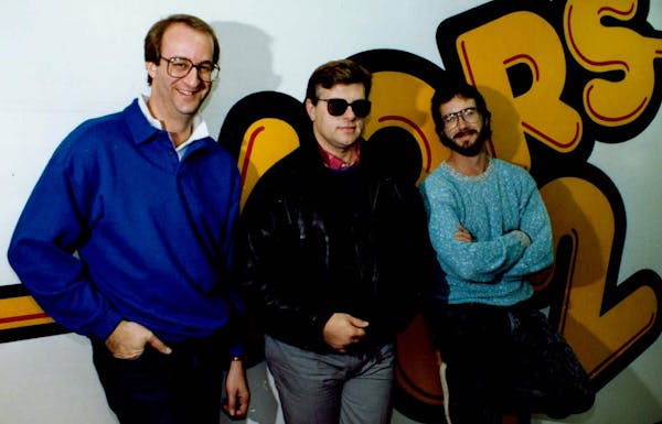 Tom Barnard, center, with morning show sidekicks Mark Rosen and Dan Culhane in 1987. “It was the perfect mix” of personalities, Rosen said of thei
