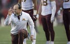 Minnesota's Head Coach P. J. Fleck reacted to a measurement which was just short of a first down during the second quarter as Minnesota took on Wiscon