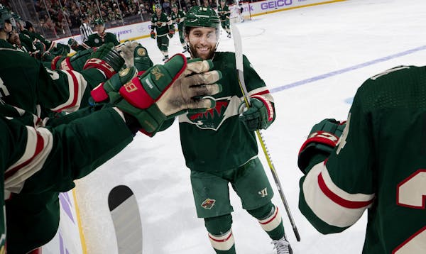 Wild wing Jason Zucker, above celebrating a goal against the Arizona last month, has three goals in the past four games. He has nine goals total in 27