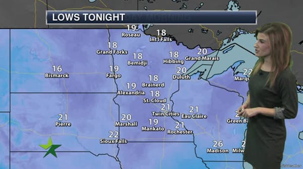 Evening forecast: Low of 22, with cloud cover and maybe some precip