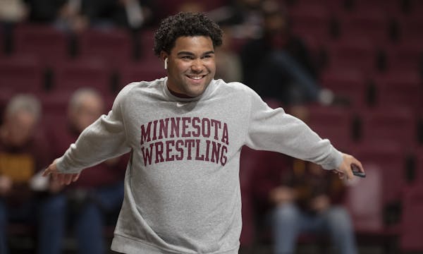Gable Steveson warmed up before wrestling Christian Colucci of Rutgers at Maturi Pavilion on last week. Steveson, the No. 2-ranked heavyweight nationa