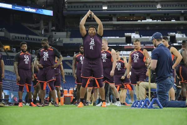 Ohio State offensive lineman Michael Jordan worked out at the NFL Scouting Combine on Thursday.