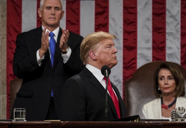 President Donald Trump gives his State of the Union address to a joint session of Congress, Tuesday, Feb. 5, 2019 at the Capitol in Washington, as Vic