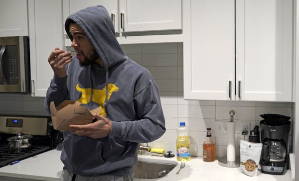 Jordan Greenway’s kitchen serves as more of a backdrop for eating from restaurant containers than a place to prepare meals. But he’s learning.