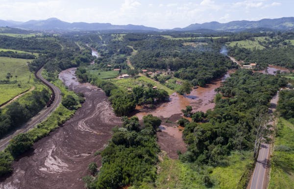 An aerial view shows flooding triggered by a dam collapse near Brumadinho, Brazil, on Jan. 25, 2019. P)