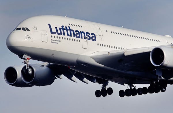 An Airbus A 380 of Lufthansa airline approaches the airport in Frankfurt, Germany, Thursday, Feb. 14, 2019. The European plane manufacturer Airbus sai
