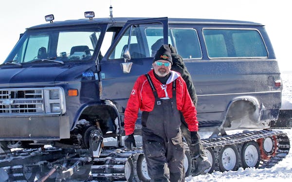 Tim “Wingnut” Hill of Arnesen’s Rocky Point Resort used a transport vehicle to check on ice anglers miles away from shore on Lake of the Woods, 