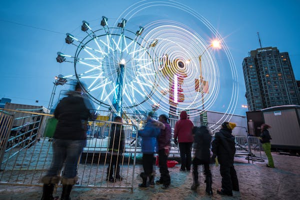 Carnival rides warm up Anchorage during Fur Rendezvous, a 10-day festival honoring the city’s historic fur trade.