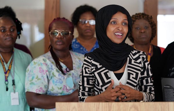 Rep. Ilhan Omar spoke during a press conference on the impacts of the DED cancellation Thursday in New Hope.