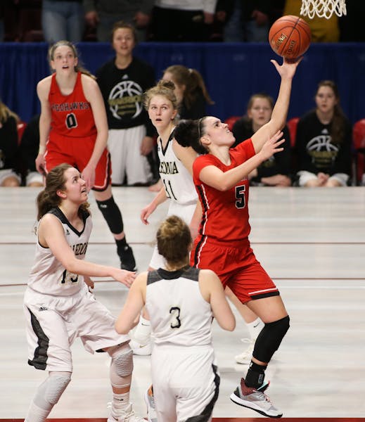 Minnehaha Academy guard Mia Curtis drove for a layup in the first half. She fouled out with eight minutes left.