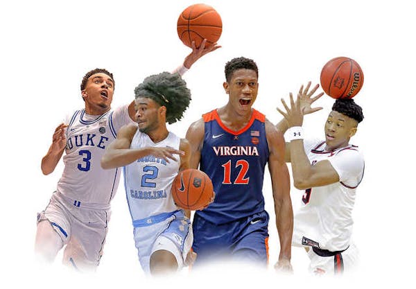 Some of the standout players in the NCAA men's basketball tournament (from left): Duke's Tre Jones, North Carolina's Coby White, Virginia's De'Andre H