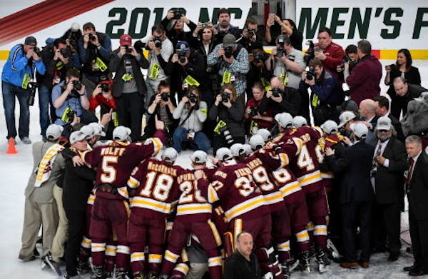 Minnesota Duluth players celebrated their 2018 NCAA championship at Xcel Energy Center. Will the Bulldogs repeat in Buffalo? One player will have a lo