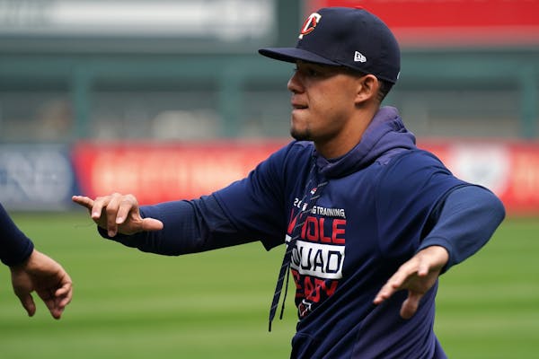 Minnesota Twins starting pitcher Jose Berrios (17) stretched with his teammates Wednesday.
