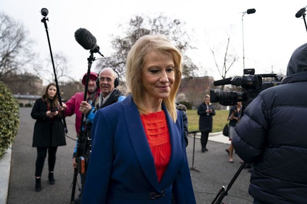 Kellyanne Conway, counselor to President Donald Trump, outside the White House while speaking to reporters, in Washington, March 18, 2019.