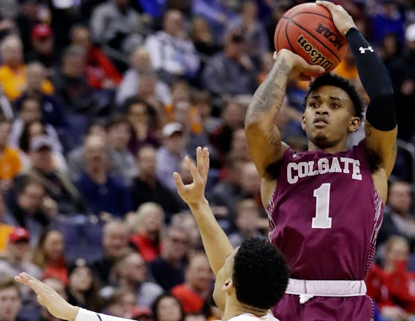 Jordan Burns showed up on time and in top form Friday for Colgate, scoring 32 points with eight three-pointers and nearly engineering a Raiders NCAA u