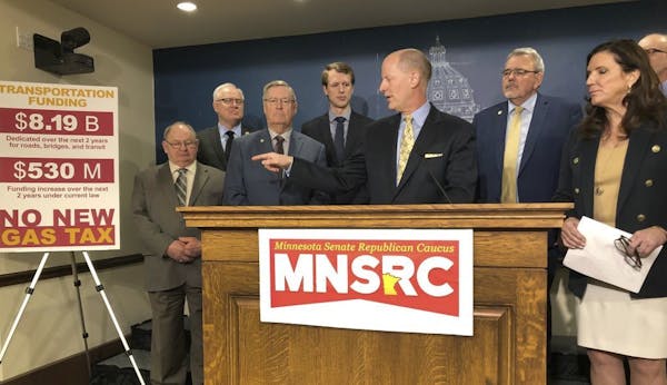 Minnesota Senate Majority Leader Paul Gazelka discusses the Senate GOP budget proposal at a news conference at the state Capitol on Thursday, March 28