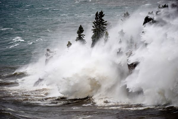 The shoreline at Tettegouche State Park was inundated by Lake Superior waves Thursday.