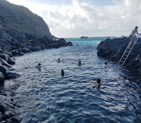 At Ponta da Ferraria, Atlantic Ocean waters blend with a hot spring during low tide on São Miguel Island.
