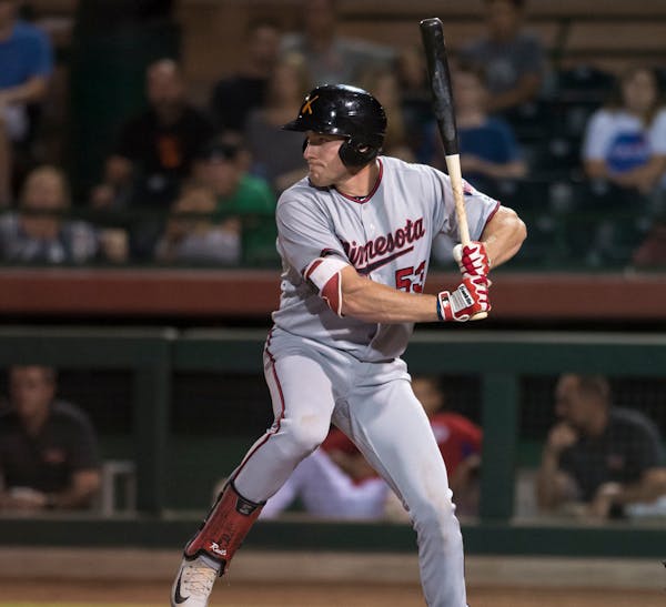 Luke Raley, of the Twins organization, during an at-bat during an Arizona Fall League game against the Scottsdale Scorpions