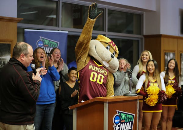 Goldy Gopher was the first to sign up to volunteer during the NCAA Final Four.