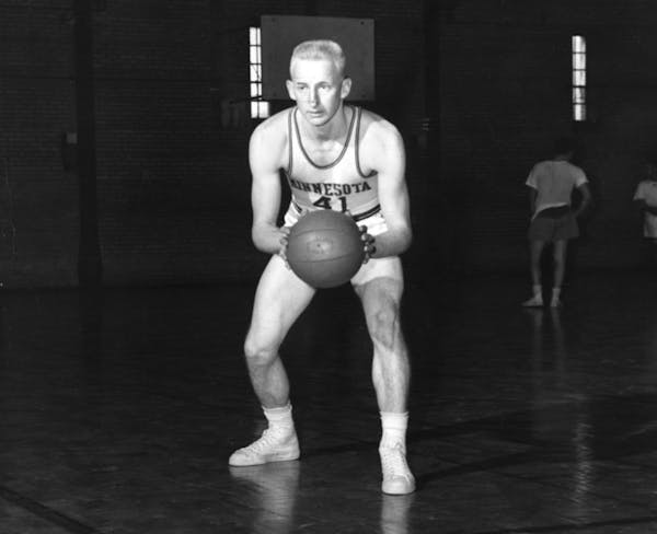 Whitey Skoog was a star basketball player for the Gophers before joining the Minneapolis Lakers. This photo is believed to be taken around 1950.