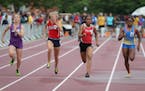 Shaliciah Jones of North High (5) took first place in the 100-meter dash with a time of 12.07 seconds at the Class 2A meet on June 9, 2018 at Hamline 