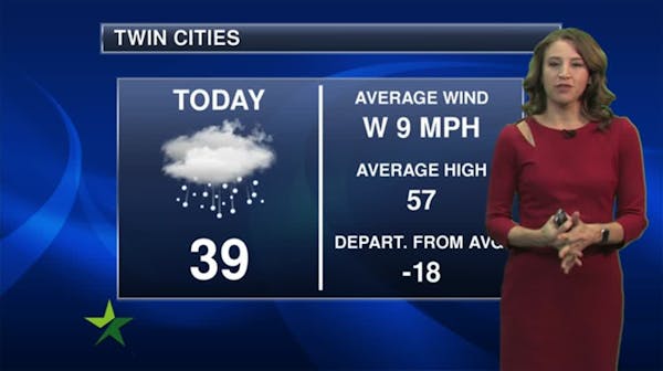 Afternoon forecast: Cloudy and chilly, chance of snow showers, high 39