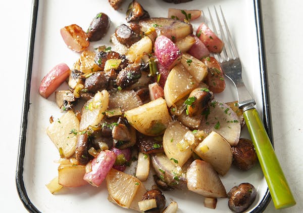 Butter Braised Radishes With Mushrooms.