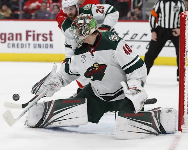 Devan Dubnyk, continuing his improved play, kicked aside a shot in the final minutes Friday against Detroit.