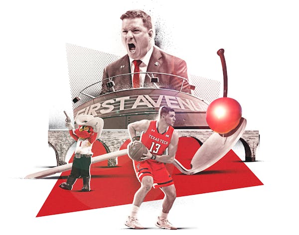 Inline illustration for the 2019 NCAA Men’s Final Four basketball tournament that is being held in Minneapolis. Element includes coach Chris Beard, 