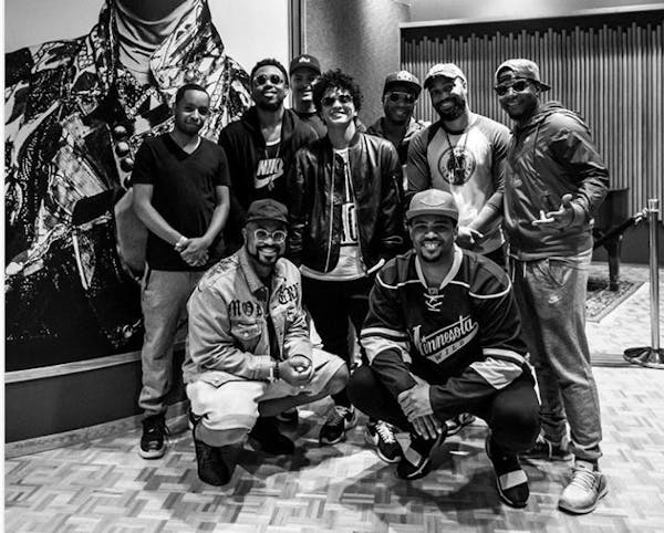 Bruno Mars, center, and his band and crew mates toured Paisley Park while on tour in 2017.
