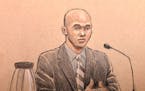 This courtroom sketch depicts former Minneapolis police officer Mohamed Noor, on the witness stand Thursday, April 25, 2019, in Minneapolis, Minn., du